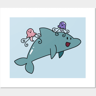 Dolphin with Jellyfish Friends Posters and Art